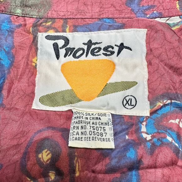 Protest | Men | Vintage 90s 100% Silk Abstract Paisley Button Up Shirt | Sz XL - Picture 8 of 13